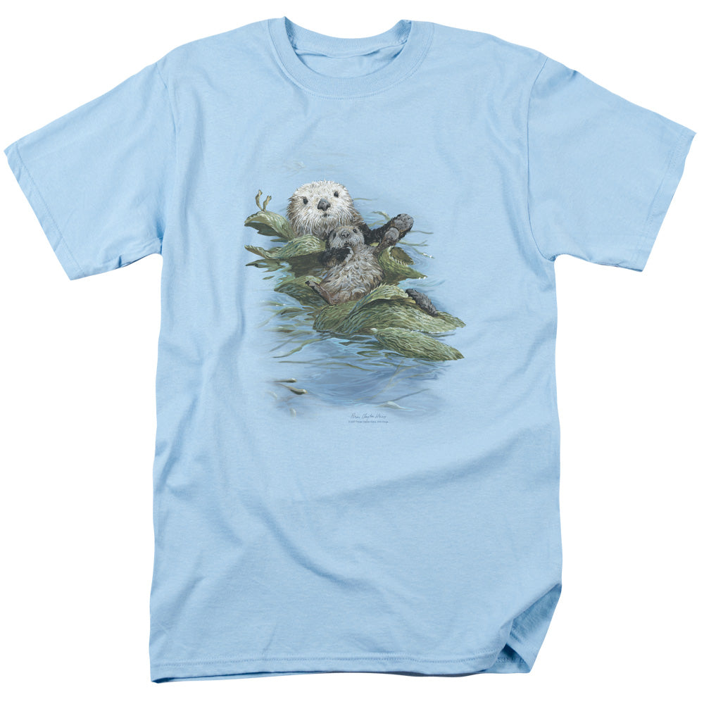Wildlife Kelp Cradle Otters Mens T Shirt Light Blue Officially Licensed