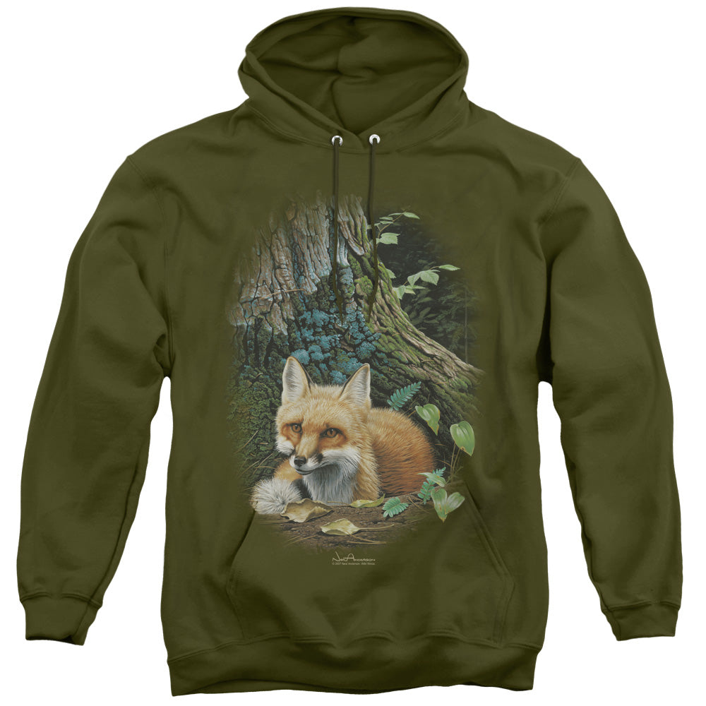 Wildlife Cozy Retreat Mens Hoodie Military Green