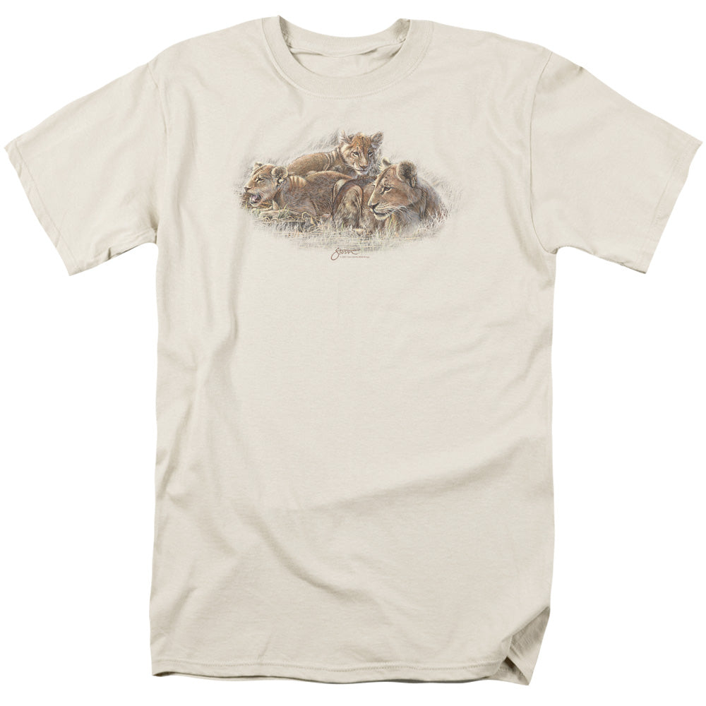 Wildlife Lion Cubs Mens T Shirt Cream Officially Licensed