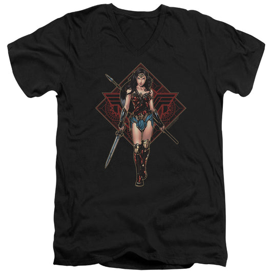 Wonder Woman Movie Warrior Mens Slim Fit V-Neck T Shirt Black Officially Licensed
