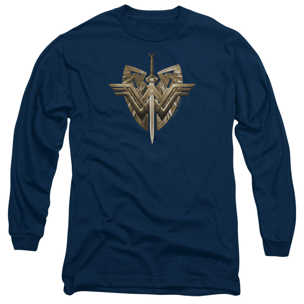 Wonder Woman Movie Sword Emblem Mens Long Sleeve Shirt Navy Blue Officially Licensed