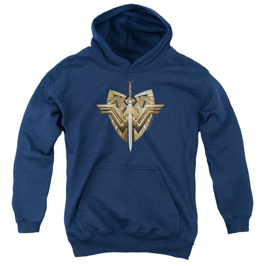 Wonder Woman Movie Sword Emblem Kids Youth Hoodie Navy Blue Officially Licensed