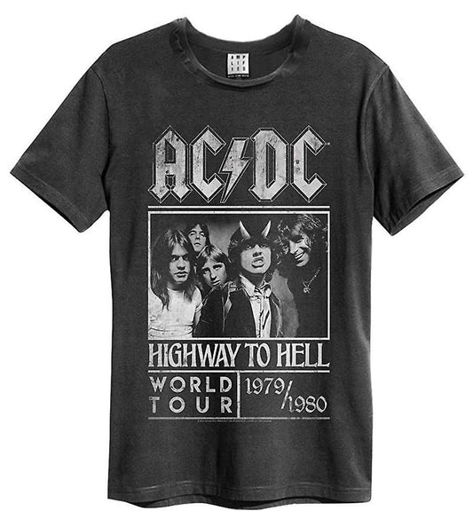 AC/DC Highway To Hell Poster Vintage T-Shirt (Charcoal) [T-Shirt] - Rock Band Apparel