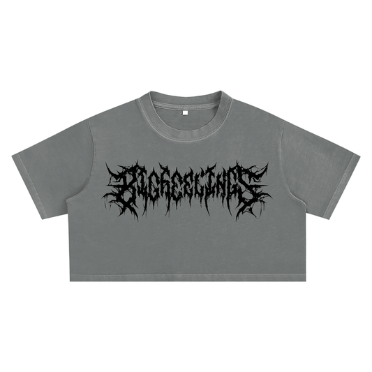 Big Feelings Metal Font Snow Washed Crop Top