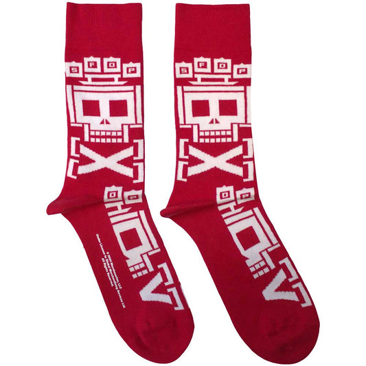 Five Finger Death Punch Pixeled Skull Repeat [Socks] Red