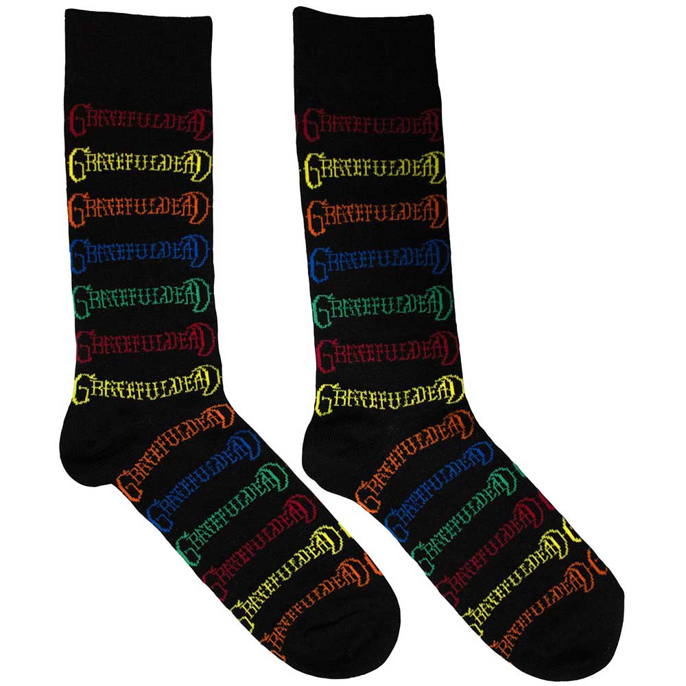 Grateful Dead Coloured Logos Pattern [Socks] Black