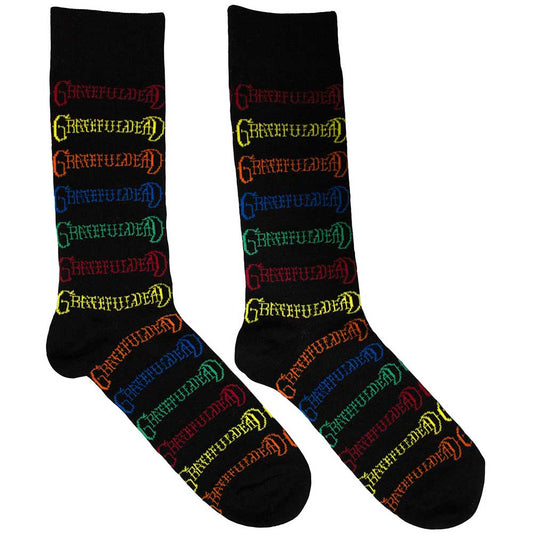 Grateful Dead Coloured Logos Pattern [Socks] Black