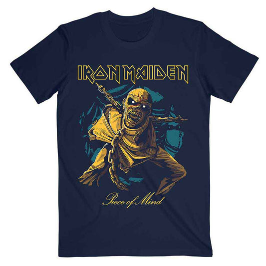 Iron Maiden Piece of Mind Gold Eddie [T-Shirt] Blue