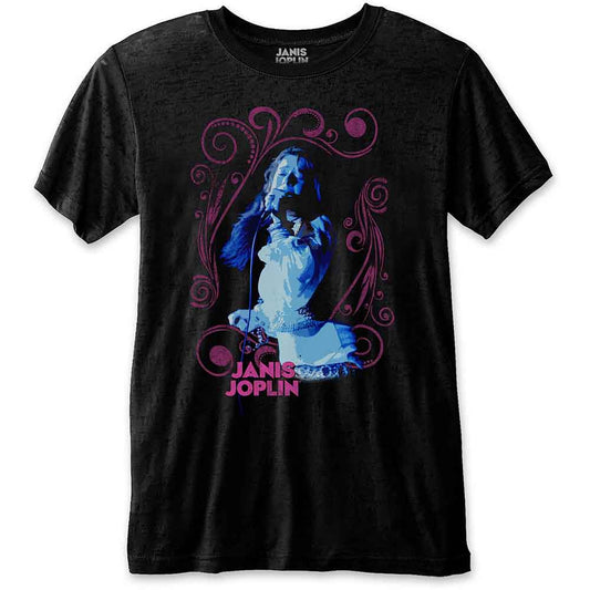 Janis Joplin Floral Frame [T-Shirt] Black