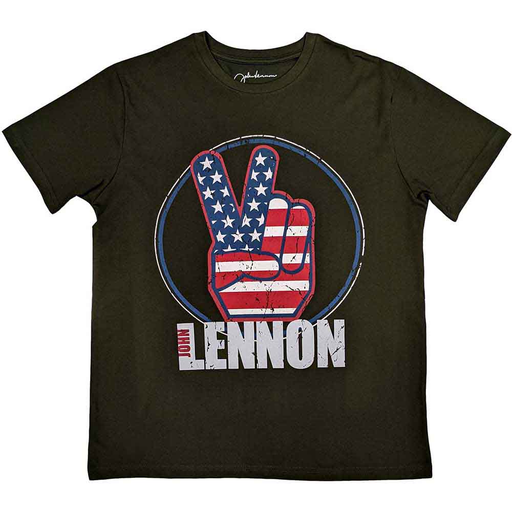 John Lennon Peace Fingers US Flag [T-Shirt] - Rock Band Apparel
