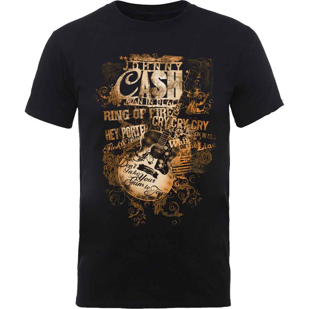 Johnny Cash Guitar Song Titles [T-Shirt] - Rock Band Apparel