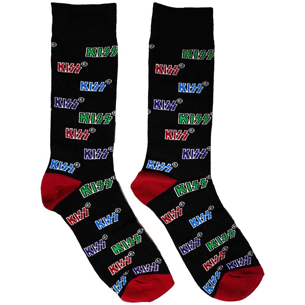 Kiss Coloured Logos Pattern [Socks] Black