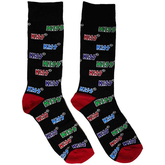 Kiss Coloured Logos Pattern [Socks] Black