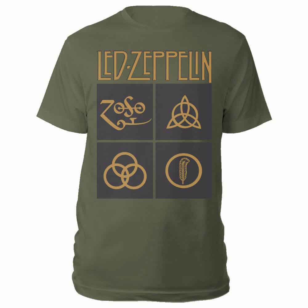 Led Zeppelin Gold Symbols in Black Square [T-Shirt] - Rock Band Apparel