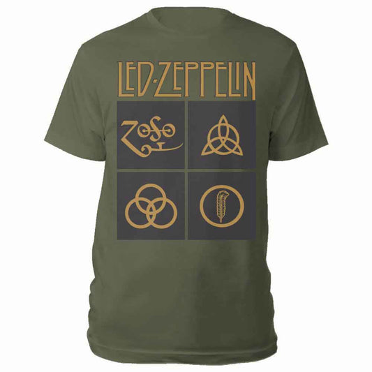 Led Zeppelin Gold Symbols in Black Square [T-Shirt] - Rock Band Apparel