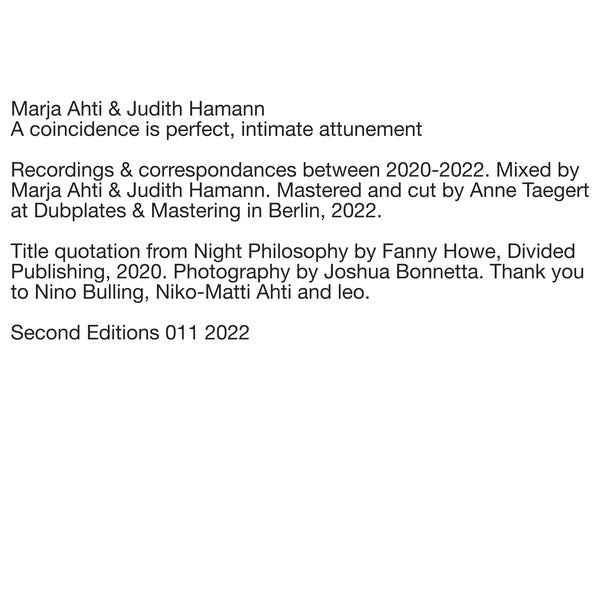 MARJA AHTI & JUDITH HAMANN - A coincidence is perfect, intimate attunement [Vinyl]