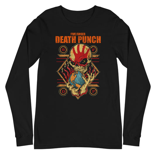 MERCHMOMENT Five Finger Death Punch - Hand Skull Logo Long Sleeve T-Shirt [Apparel] - Rock Band Apparel