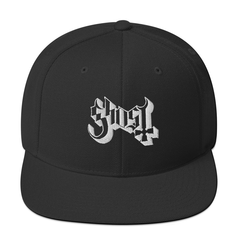 MerchMoment Ghost Classic Logo White Embroidered Snap Back Hat [Apparel]