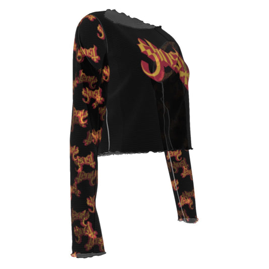 MERCHMOMENT Ghost Patterned Sleeves Women's Mesh Top [Apparel] - Rock Band Apparel
