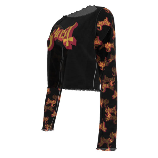 MERCHMOMENT Ghost Patterned Sleeves Women's Mesh Top [Apparel] - Rock Band Apparel