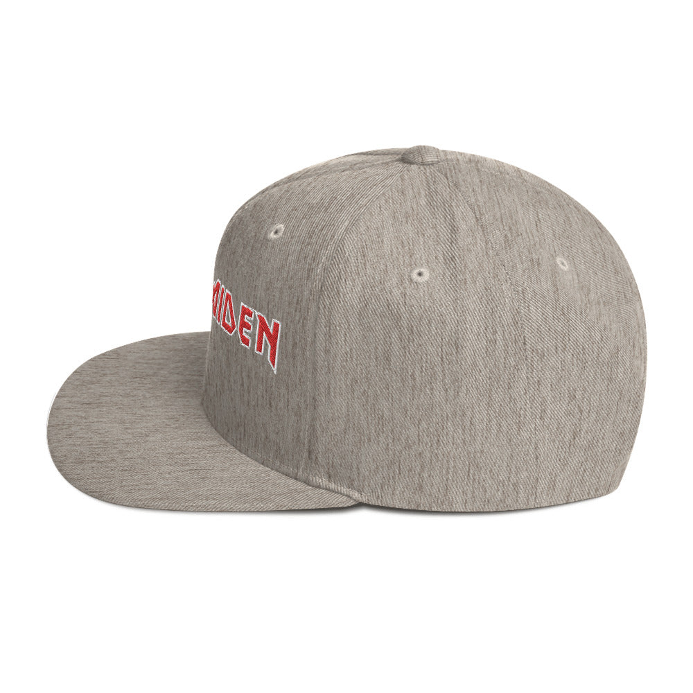 MERCHMOMENT Iron Maiden Classic Logo Grey Embroidered Snap Back Hat [Apparel] - Rock Band Apparel