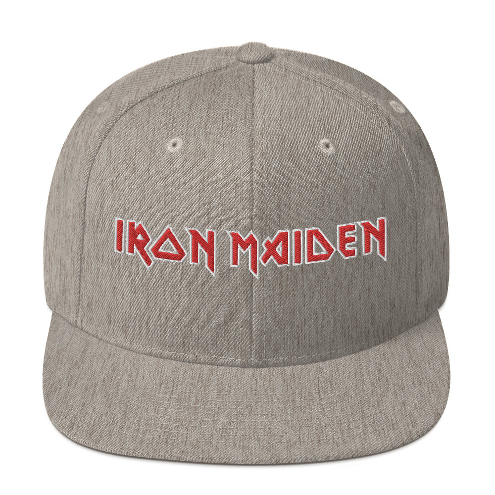 MERCHMOMENT Iron Maiden Classic Logo Grey Embroidered Snap Back Hat [Apparel] - Rock Band Apparel