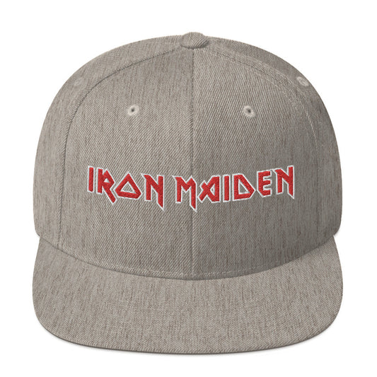 MERCHMOMENT Iron Maiden Classic Logo Grey Embroidered Snap Back Hat [Apparel] - Rock Band Apparel
