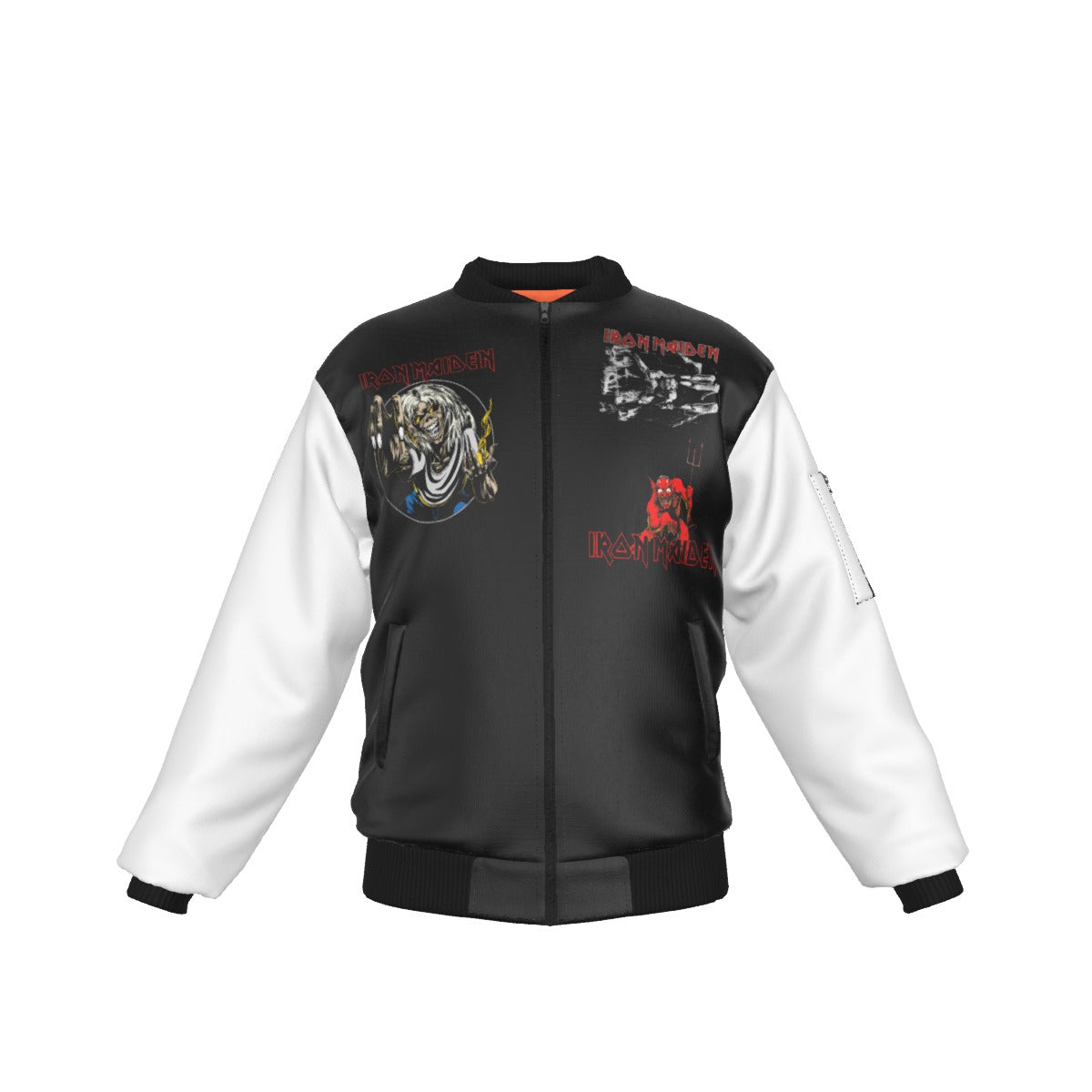 MERCHMOMENT Iron Maiden Tres Logos Bomber Jacket [Jacket] - Rock Band Apparel