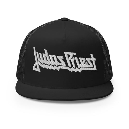 MERCHMOMENT Judas Priest Electric White Logo Embroidered Trucker Hat [Apparel] - Rock Band Apparel