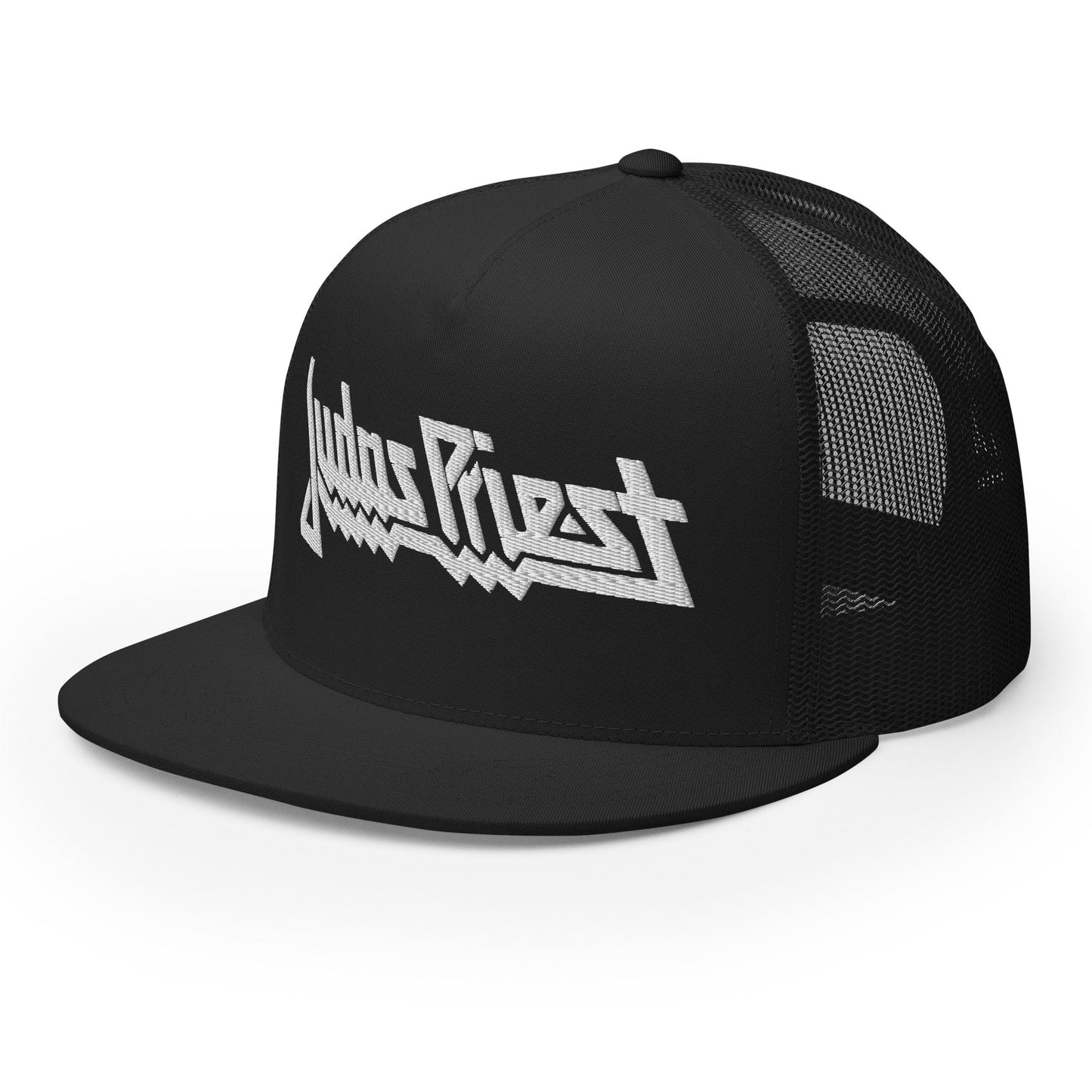 MERCHMOMENT Judas Priest Electric White Logo Embroidered Trucker Hat [Apparel] - Rock Band Apparel