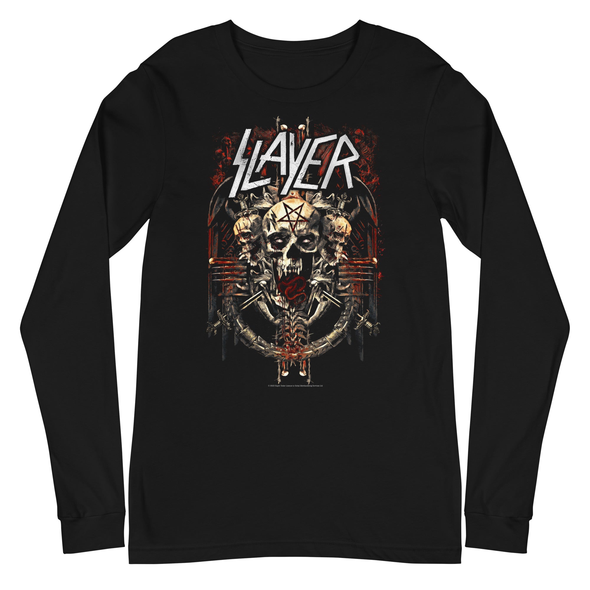 MerchMoment Slayer - Triple Skull Long Sleeve T-Shirt [Apparel] Black