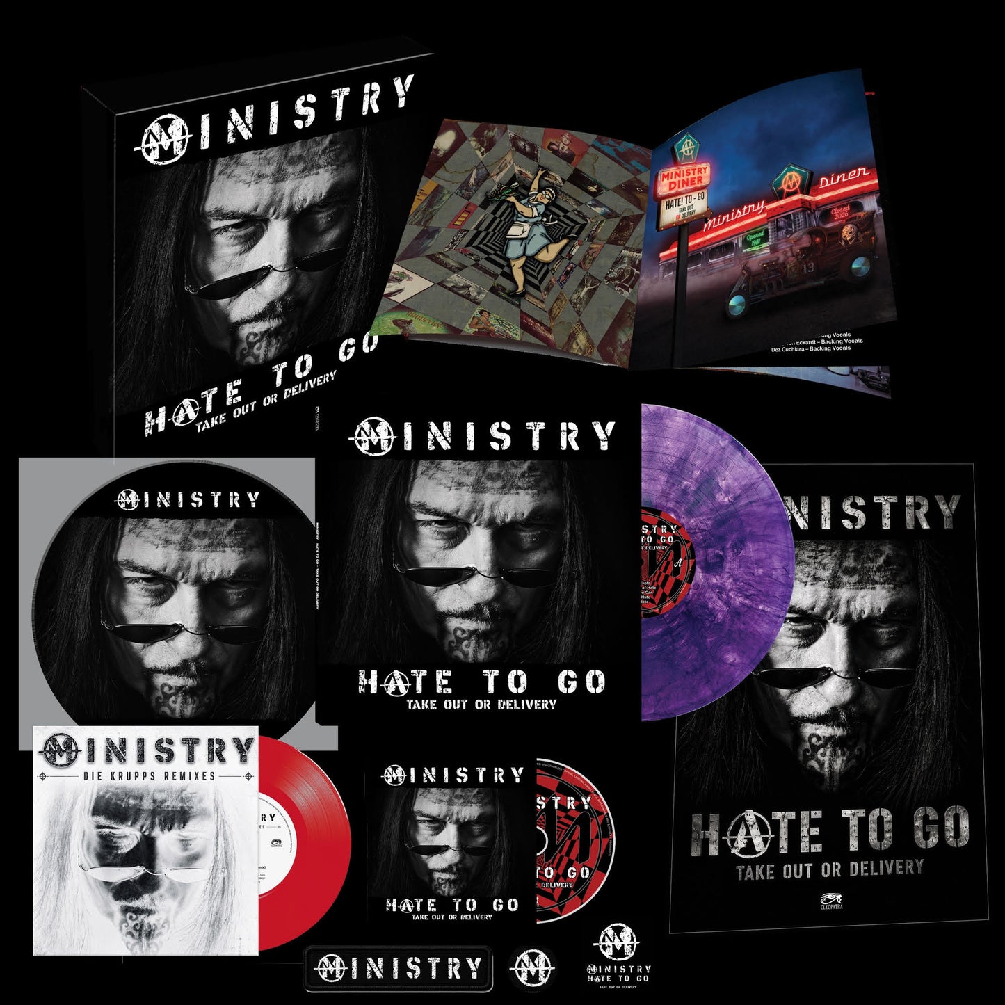 PRE-ORDER: MINISTRY - Hate To Go - Take Out Or Delivery (Deluxe Box Edition) [Deluxe Box Edition With Purple/Black Marble] [4LP] [Vinyl]