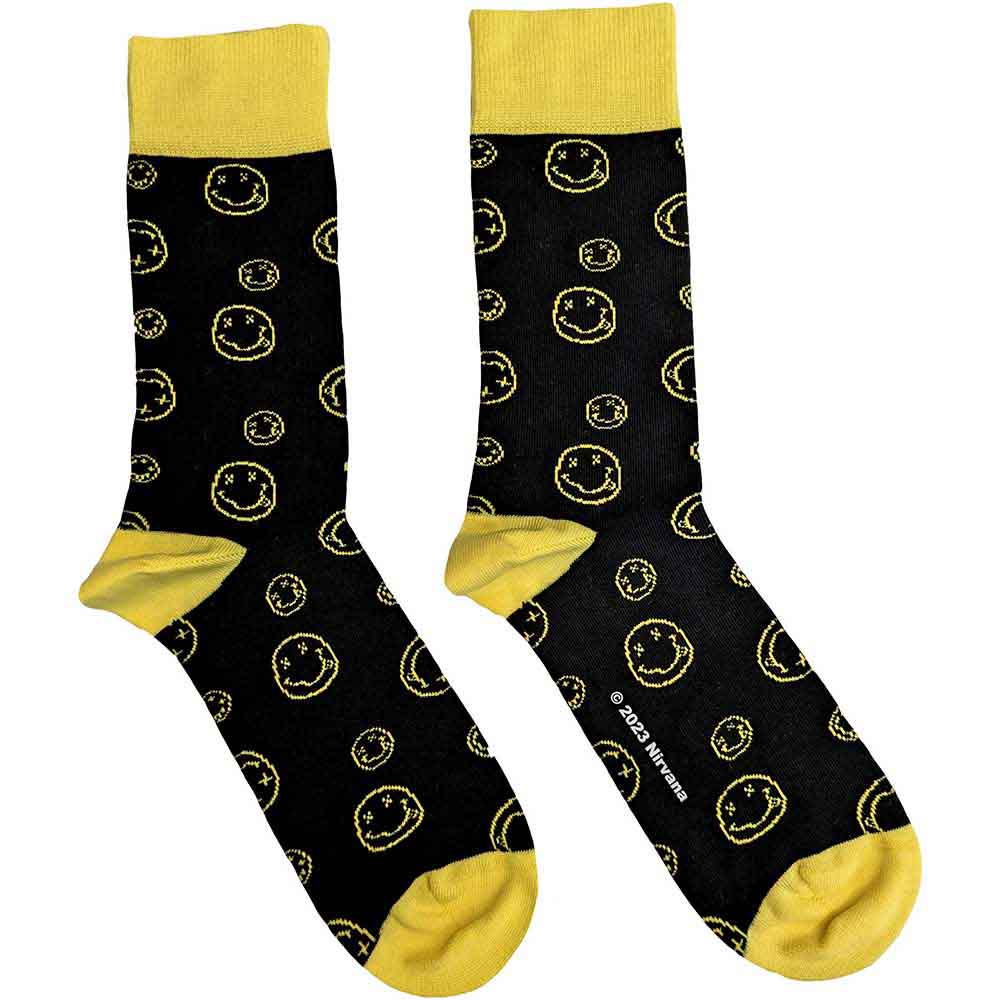 Nirvana Outline Happy Faces [Socks] Black