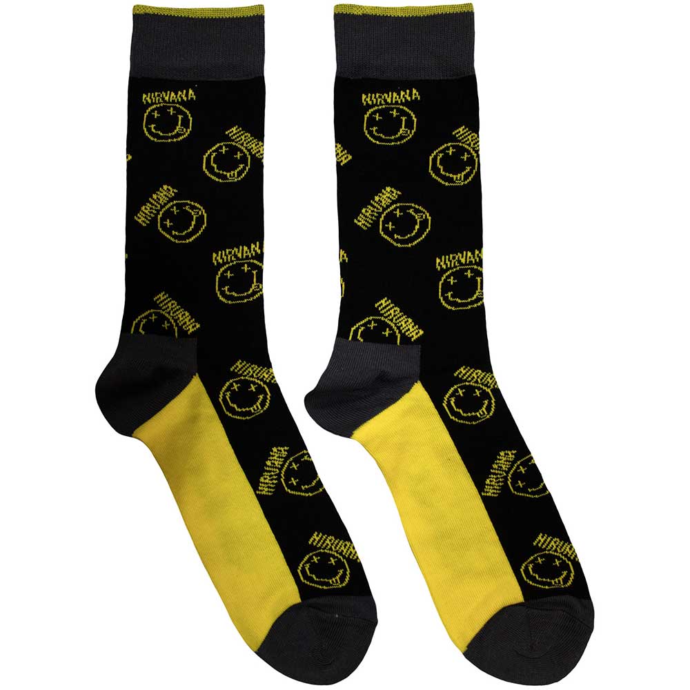 Nirvana Smiley & Logo Stripes [Socks] - Rock Band Apparel