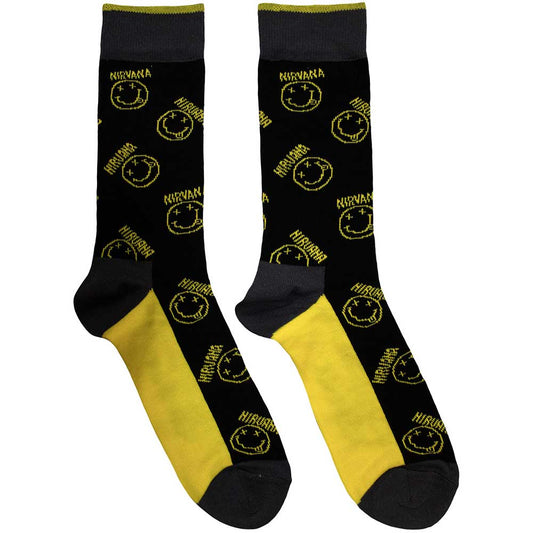 Nirvana Smiley & Logo Stripes [Socks] - Rock Band Apparel