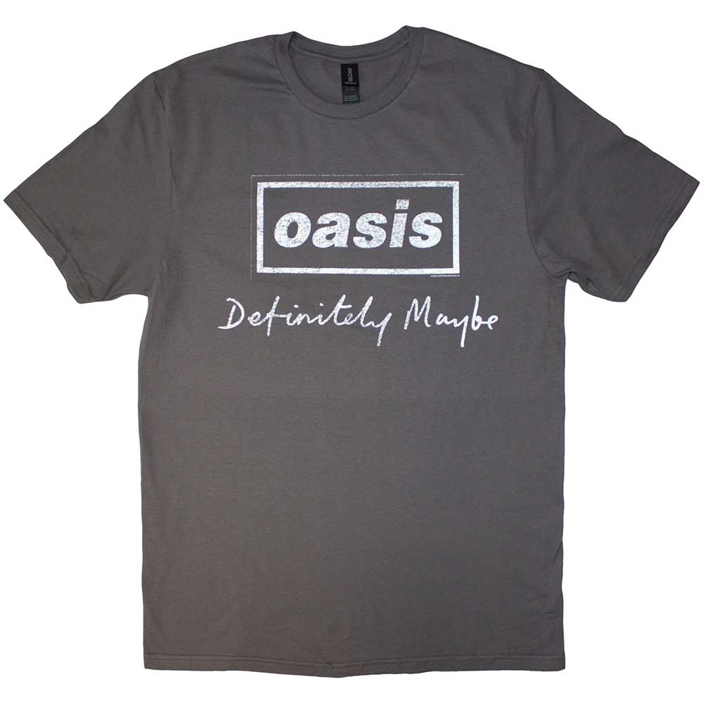 Oasis Definitely Maybe Distressed Text Logo [T-Shirt] Grey