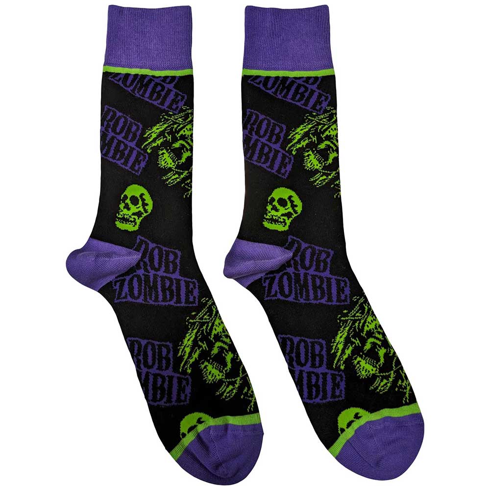 Rob Zombie Skull Face Green/Purple [Socks] Black