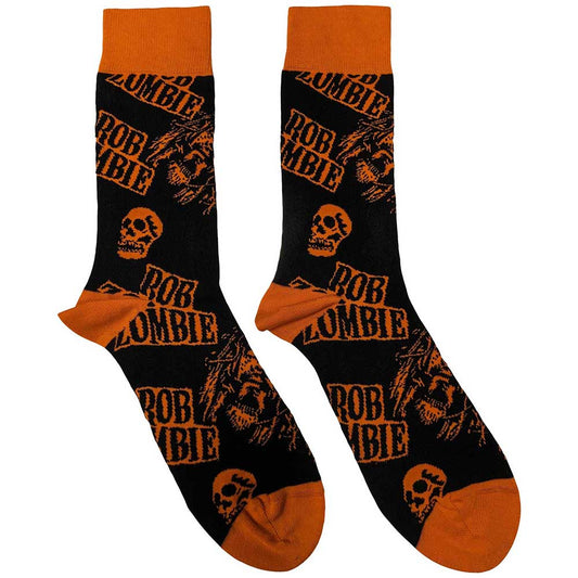 Rob Zombie Skull Face Orange [Socks] - Rock Band Apparel