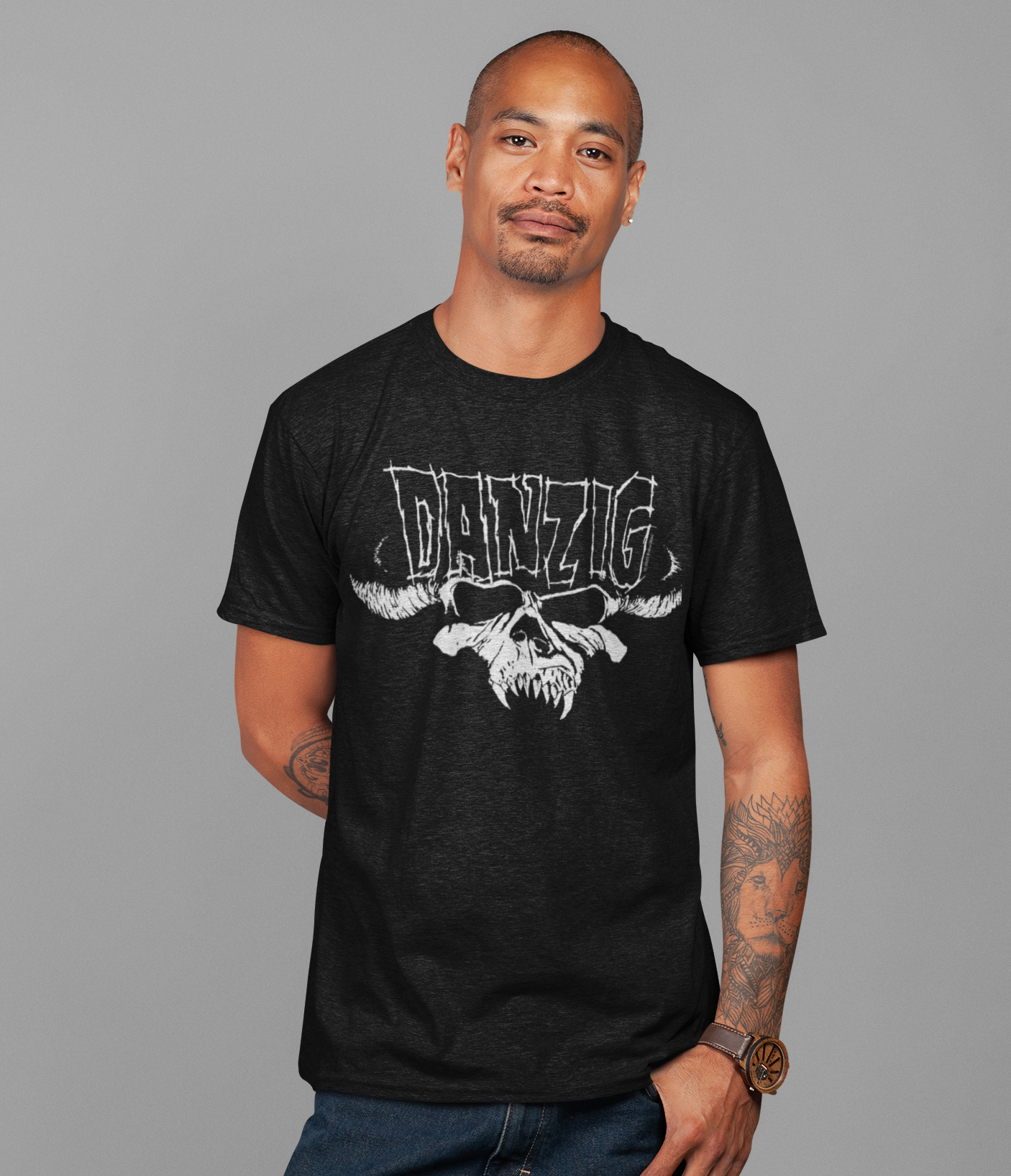 MERCHMOMENT Danzig - Logo Skull Jumbo Print T-Shirt [Apparel] - Rock Band Apparel