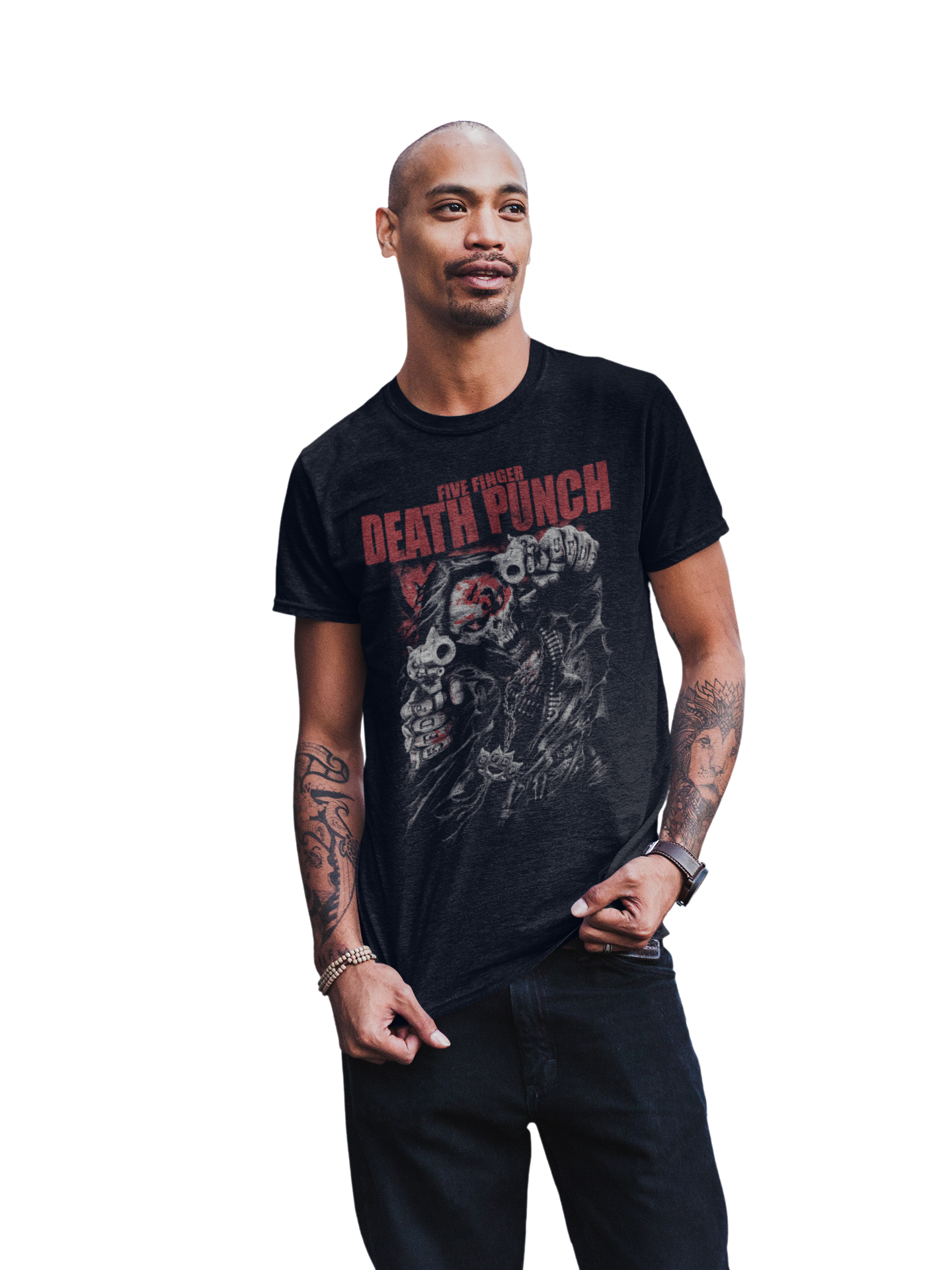 MERCHMOMENT Five Finger Death Punch - Both Barrels Jumbo Print T-Shirt [Apparel] - Rock Band Apparel