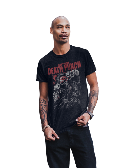 MERCHMOMENT Five Finger Death Punch - Both Barrels Jumbo Print T-Shirt [Apparel] - Rock Band Apparel