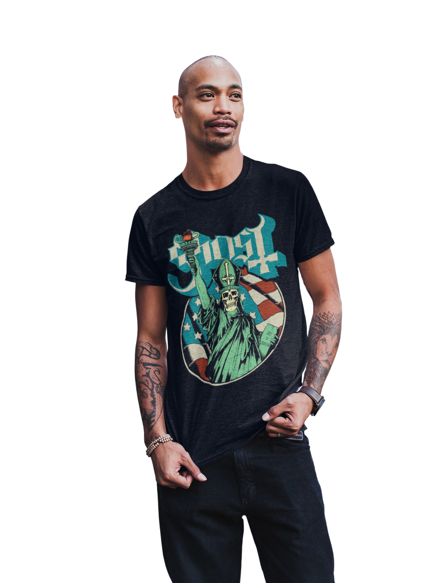 MERCHMOMENT Ghost - Statue of Liberty Jumbo Print T-Shirt [Apparel] - Rock Band Apparel