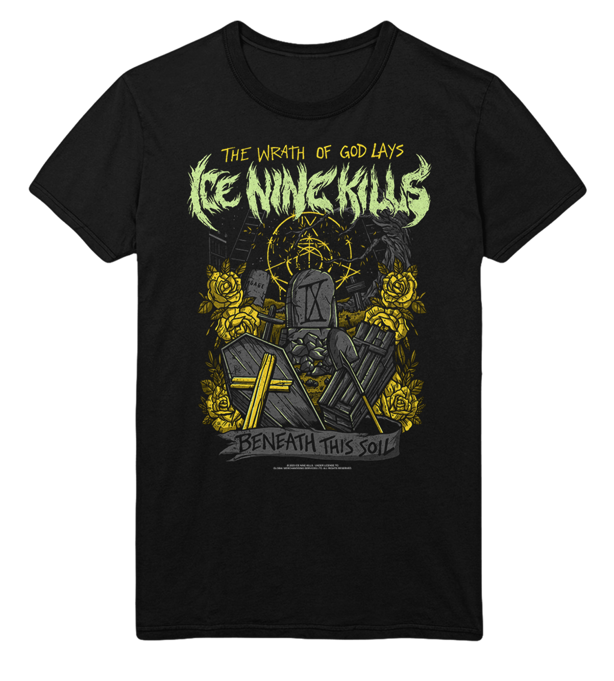 MERCHMOMENT Ice Nine Kills Yellow Wrath Jumbo Print T-Shirt [Apparel] - Rock Band Apparel