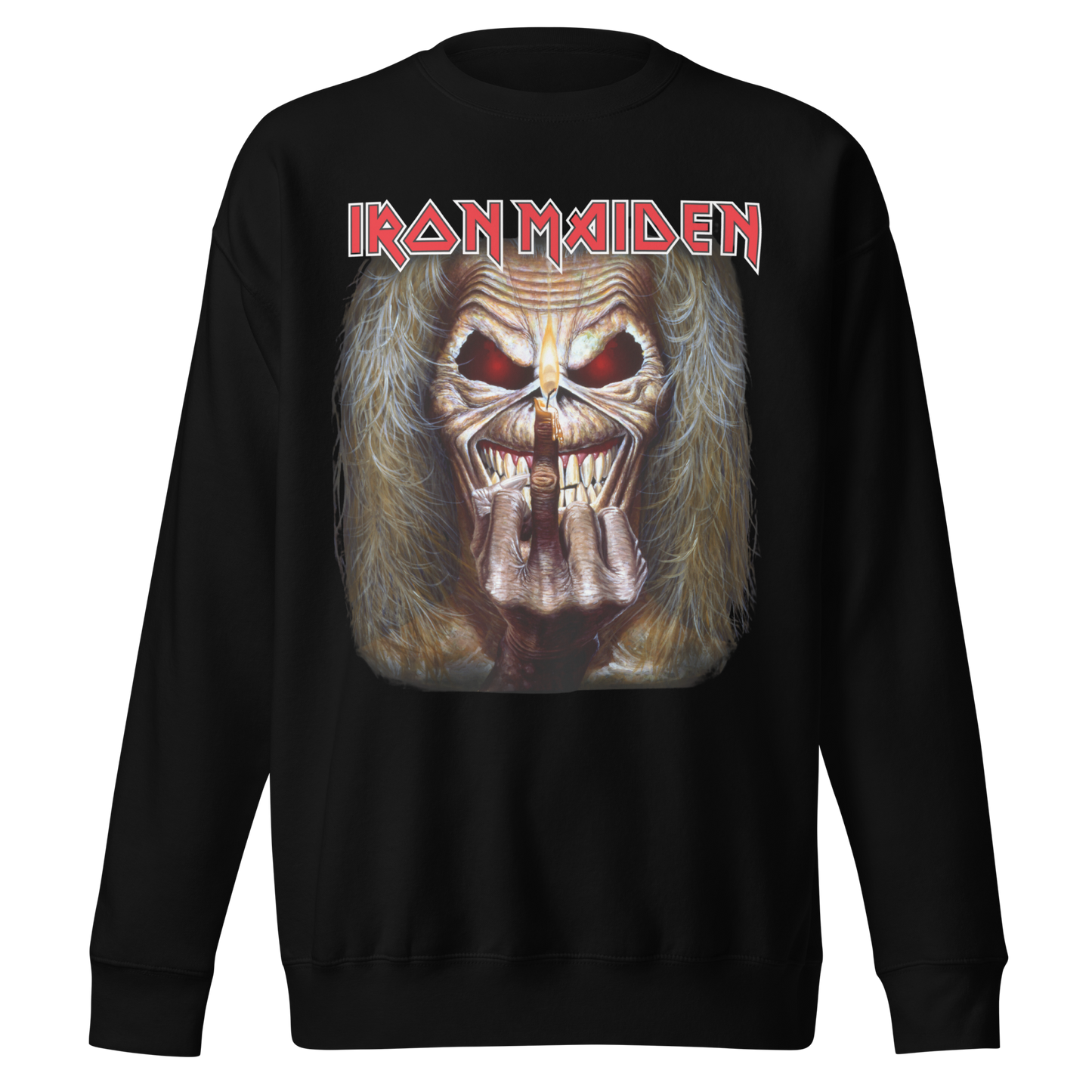 Stakes Iron Maiden Candle Finger Jumbo Print Sweatshirt [Apparel] Black