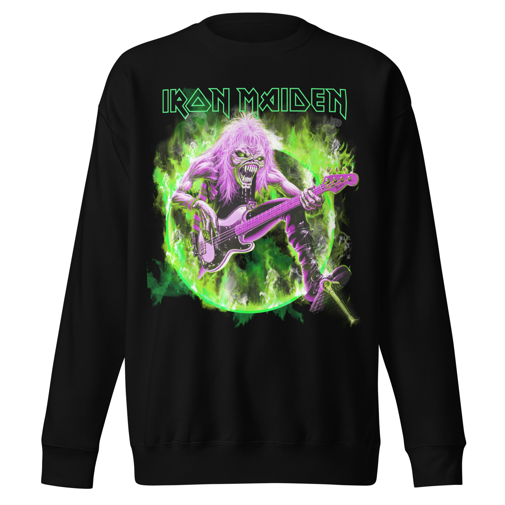 Stakes Iron Maiden Green Guitar Jumbo Print Sweatshirt [Apparel] Black