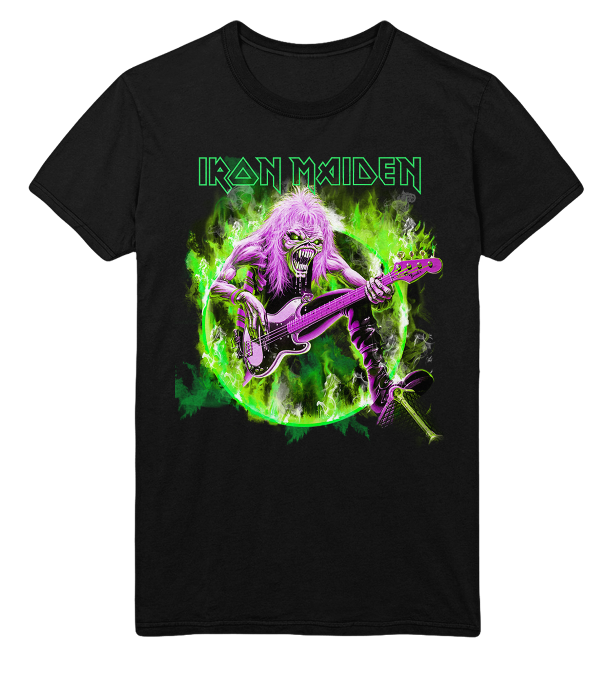 MERCHMOMENT Iron Maiden Green Guitar Jumbo Print T-Shirt [Apparel] - Rock Band Apparel