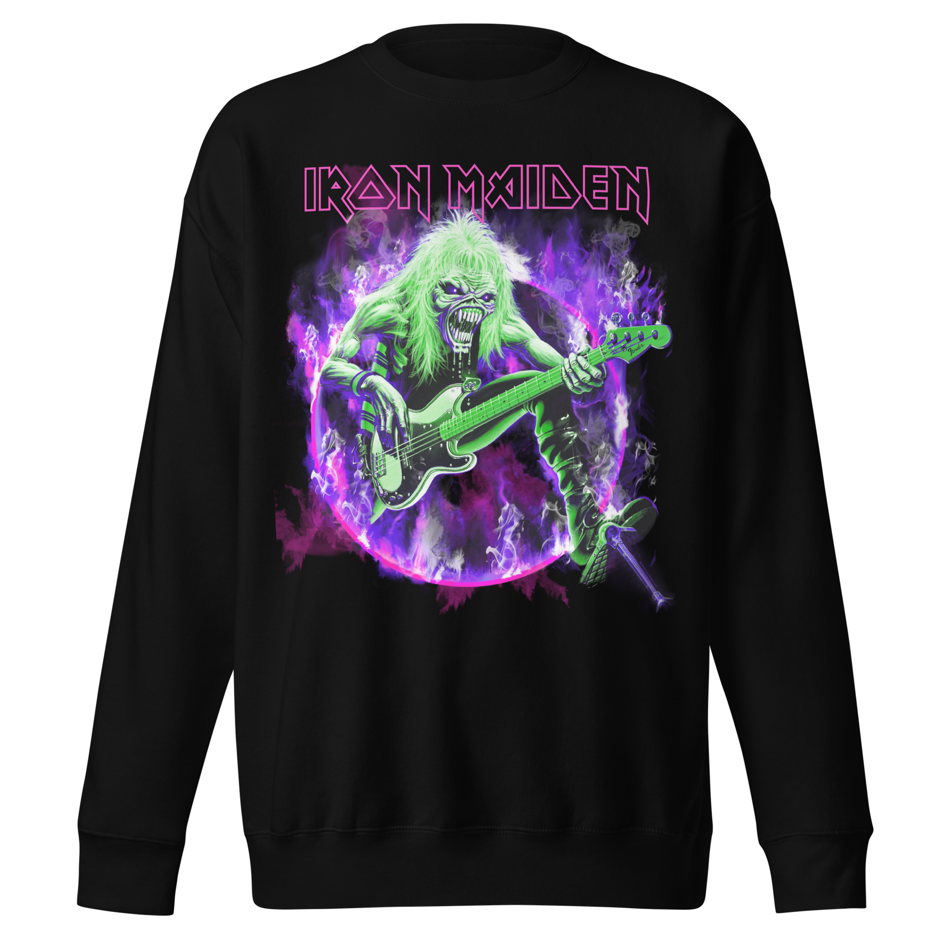 Stakes Iron Maiden Purple Guitar Jumbo Print Sweatshirt [Apparel] Black
