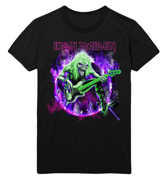 Stakes Iron Maiden Purple Guitar Jumbo Print T-Shirt [Apparel] Black