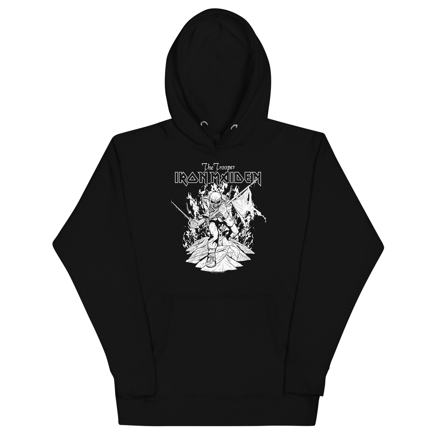 MERCHMOMENT Iron Maiden Trooper Black and White Classic Hoodie [Apparel] - Rock Band Apparel