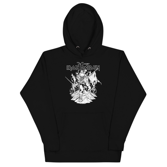 MERCHMOMENT Iron Maiden Trooper Black and White Classic Hoodie [Apparel] - Rock Band Apparel